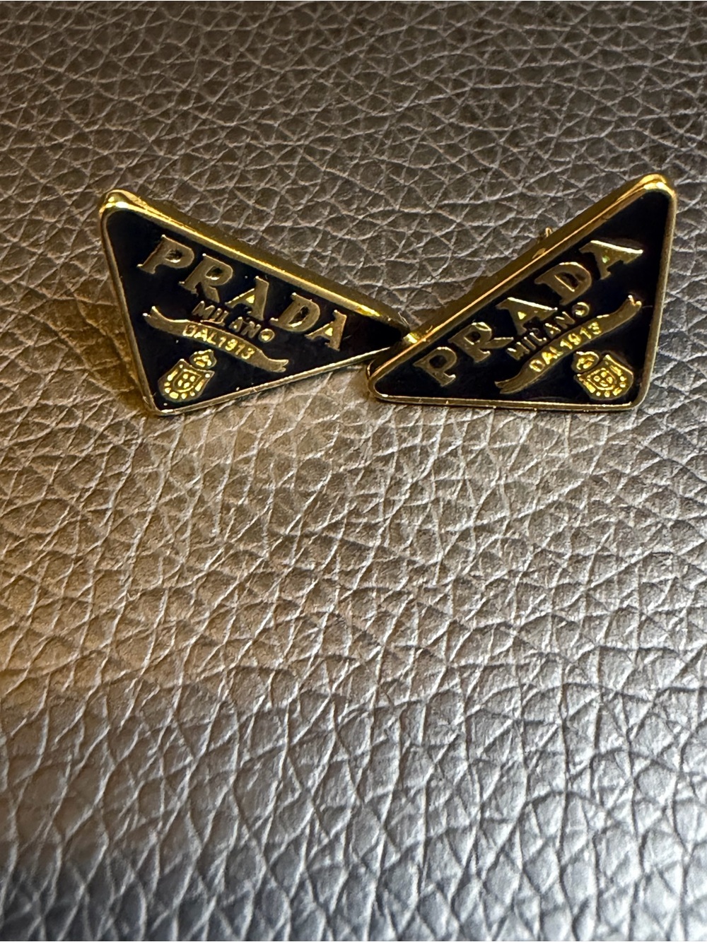 Vintage Prada Milano Dal 1973 Triangle Stud Earrings 925 Silver Gold Tone Italy